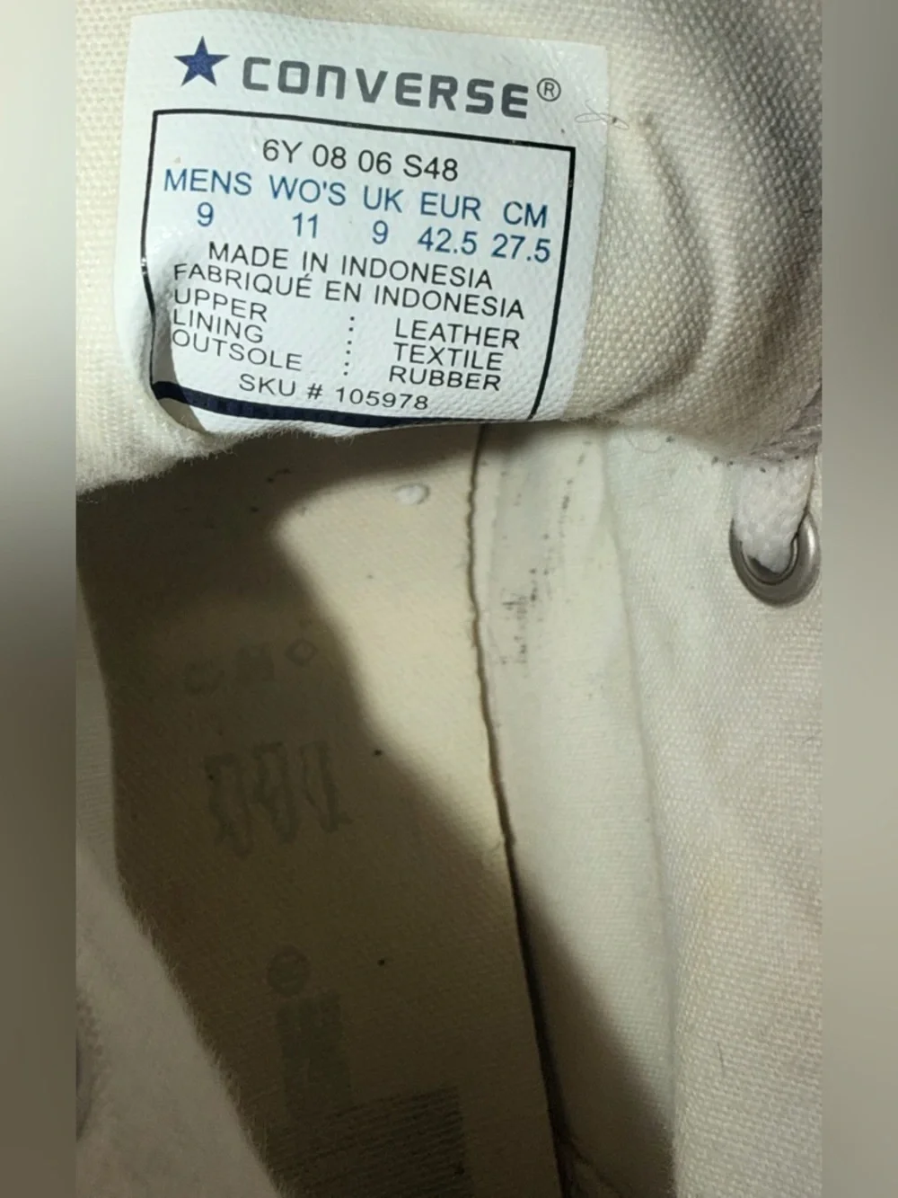 Classic High-Top Canvas Sneakers in White and Beige Men’s Size 9 - Picture 9 of 9